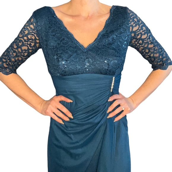 Beautiful Emerald Green Formal Gown With Rhinestone Accent and Lace Top 6 - Picture 14 of 14